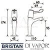 Bristan Lever High Neck Pillar Taps with 3 Inch Levers Dimensions